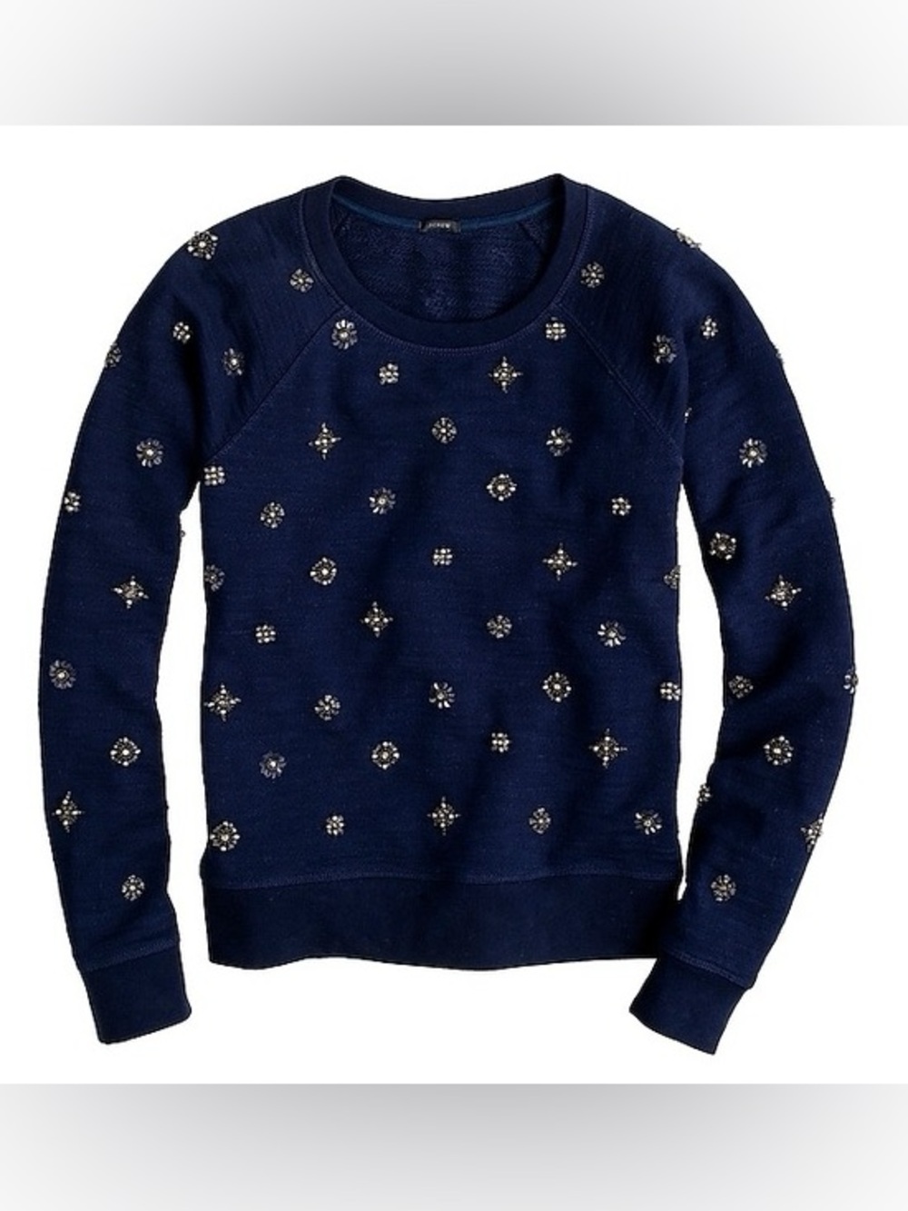 J. Crew Navy Embellished Crewneck Sweater - EUC